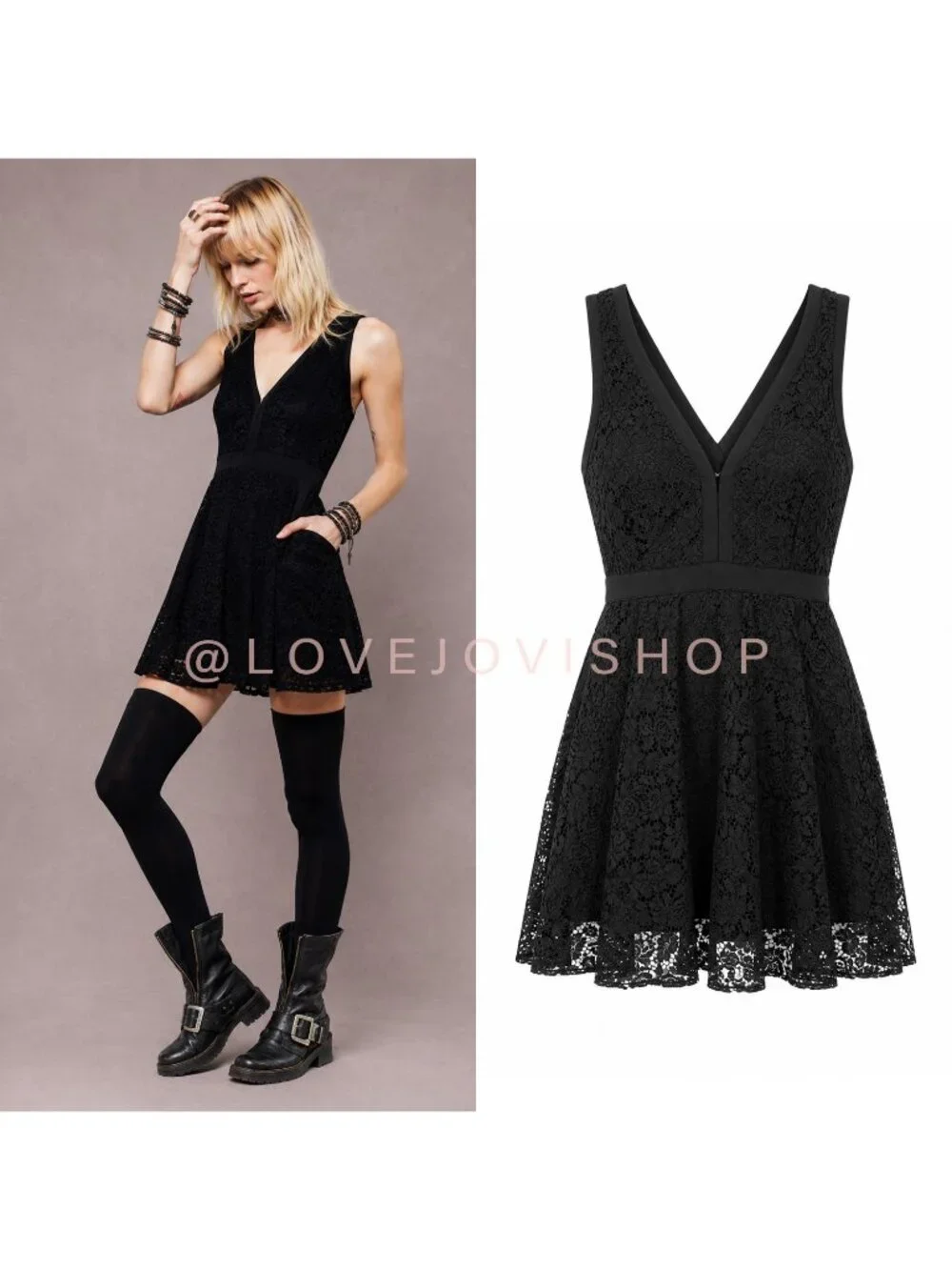 Whimsigoth | Free People Black Lace V-Neck Sleeveless Mini Dress | Pockets S